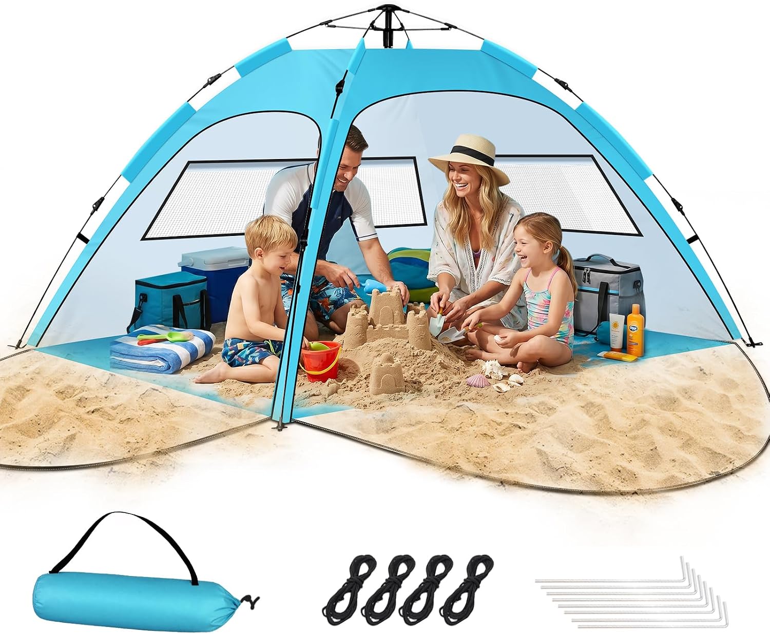 Pop Up Beach Tent Sun Shelter –Easy Set up in 3S Instant, Tentsfor 4/5 Person Beach UmbrellaSun Shelter Shade, UV 50+Protection, Wind Resistant,Lightweight Portable Baby TentsShade for Family