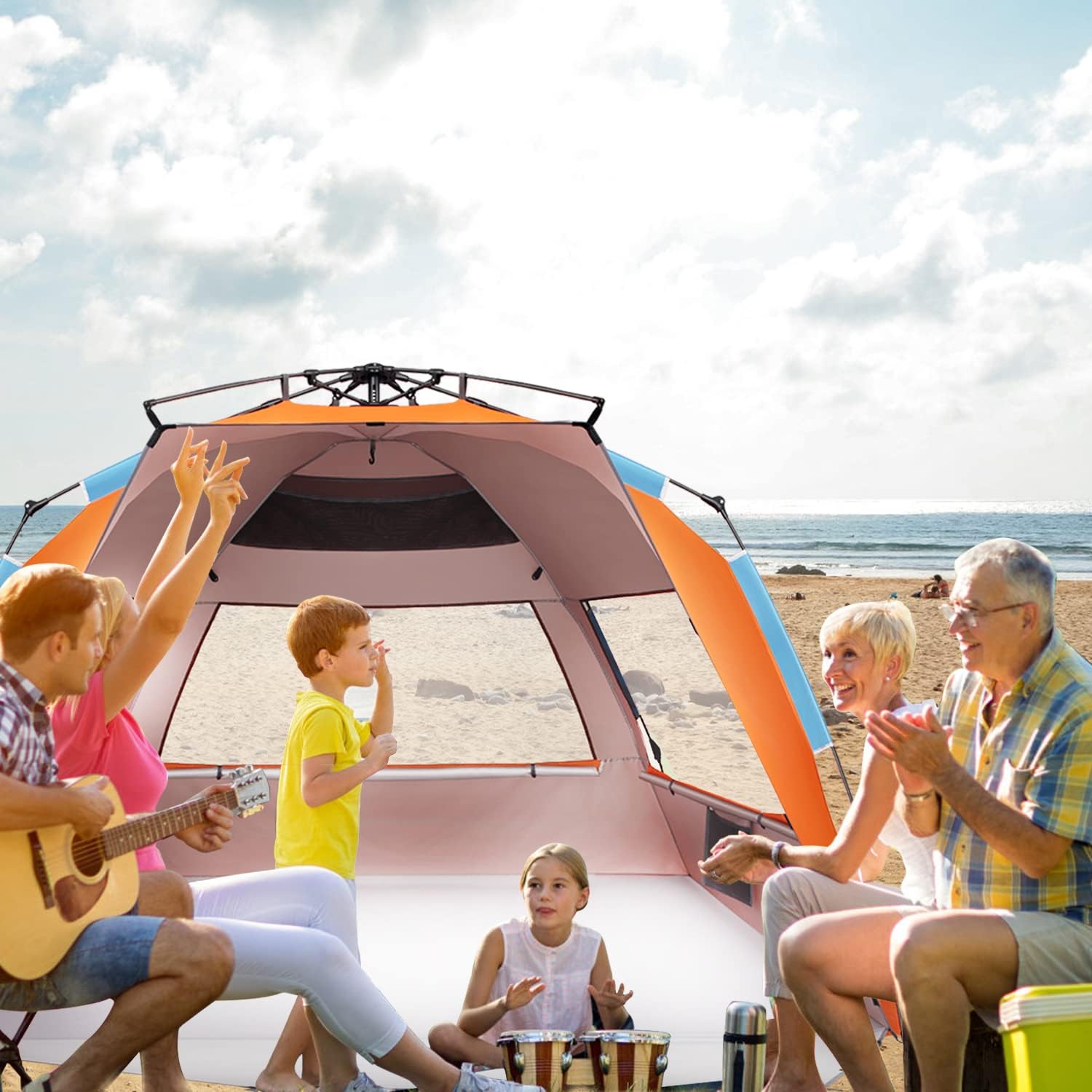 Oileus XX-Large Beach Tent SunShelter for 5-6 Person PortableSun Shade Instant Pop Up Tentfor Beach with Carrying Bag,Stakes, 6 Sand Pockets, Anti UVfor Fishing Hiking Camping,Waterproof